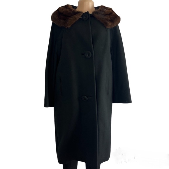 Black With Fur Trim Pea Coat - Picture 1 of 6